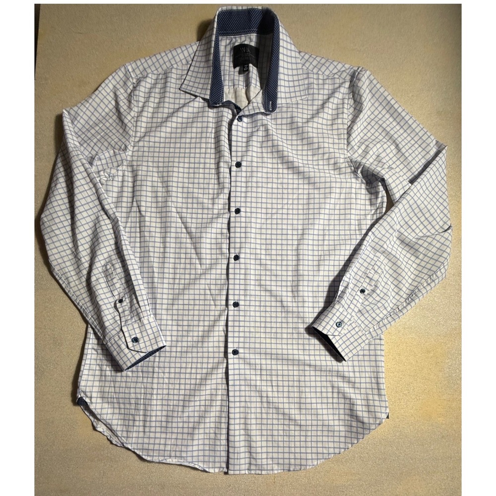 WRK New York Tall 17 36/37 Shirt Blue/White Checked 4-Way Stretch Mens-2033